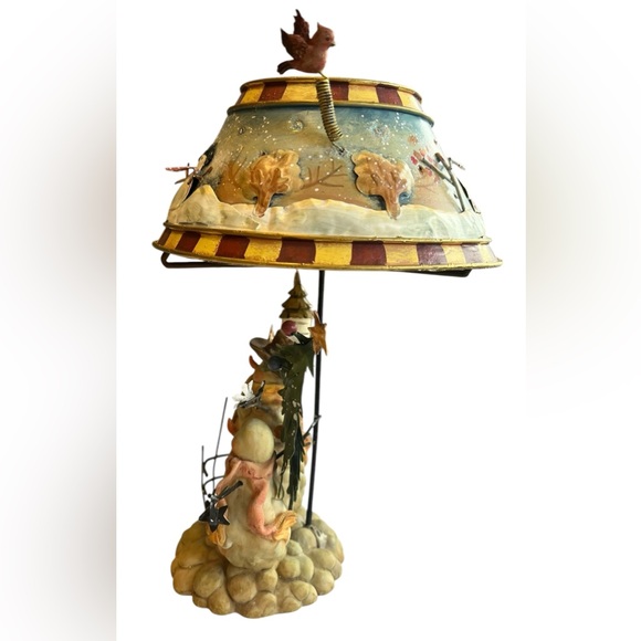 Snowman Christmas tea light votive candle holder lamp folk style snowman - Picture 4 of 13